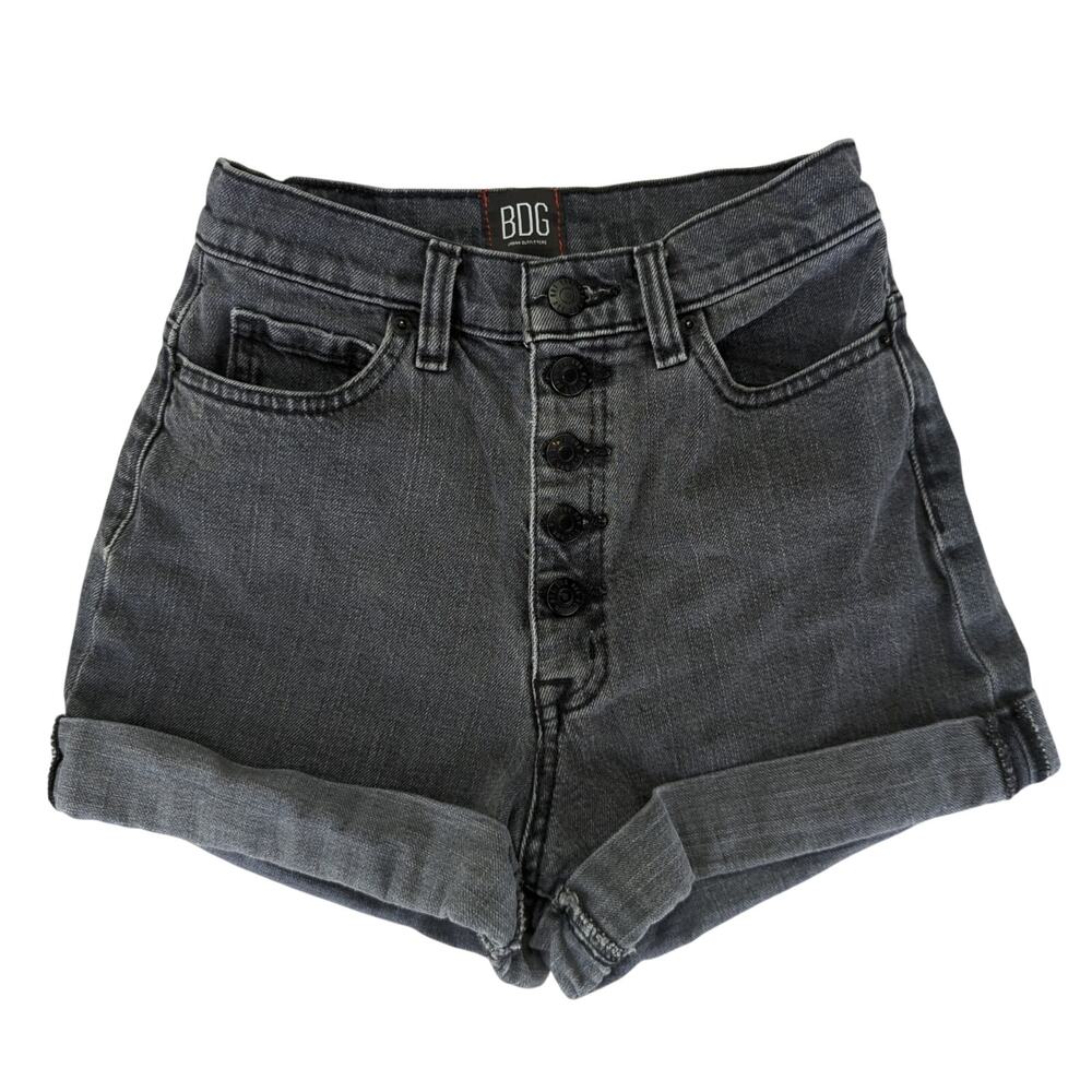 BDG Mom High-rise Jean Shorts Black Women's 26 Button Fly Cuffed Rolled Stretch